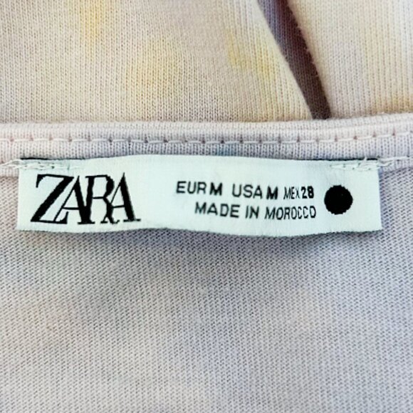 ZARA Tie-Dye Puff Sleeve Blouse M Pink Yellow Boho Peasant Top Bloggers Fave - Picture 7 of 9